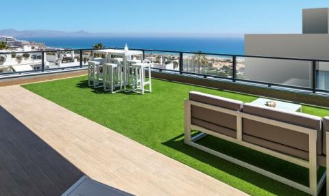 Апартаменты в новом комплексе с видом на море в Гран Алакант с собственным садом