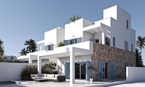 Modern villa with private solarium and swimming pool 150 m from the beach