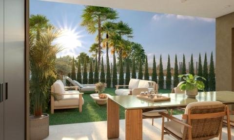 Modern apartments in an upscale neighborhood, near a pine park and a garden