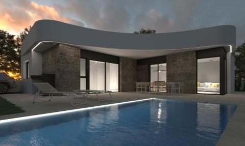 Villa de plain-pied avec solarium et piscine à La Herrada